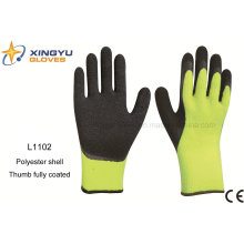 Высокой ранга 10g полиэстер оболочки Морщинка латекса покрытием безопасности работы перчатки с большим покрытием (L1102)